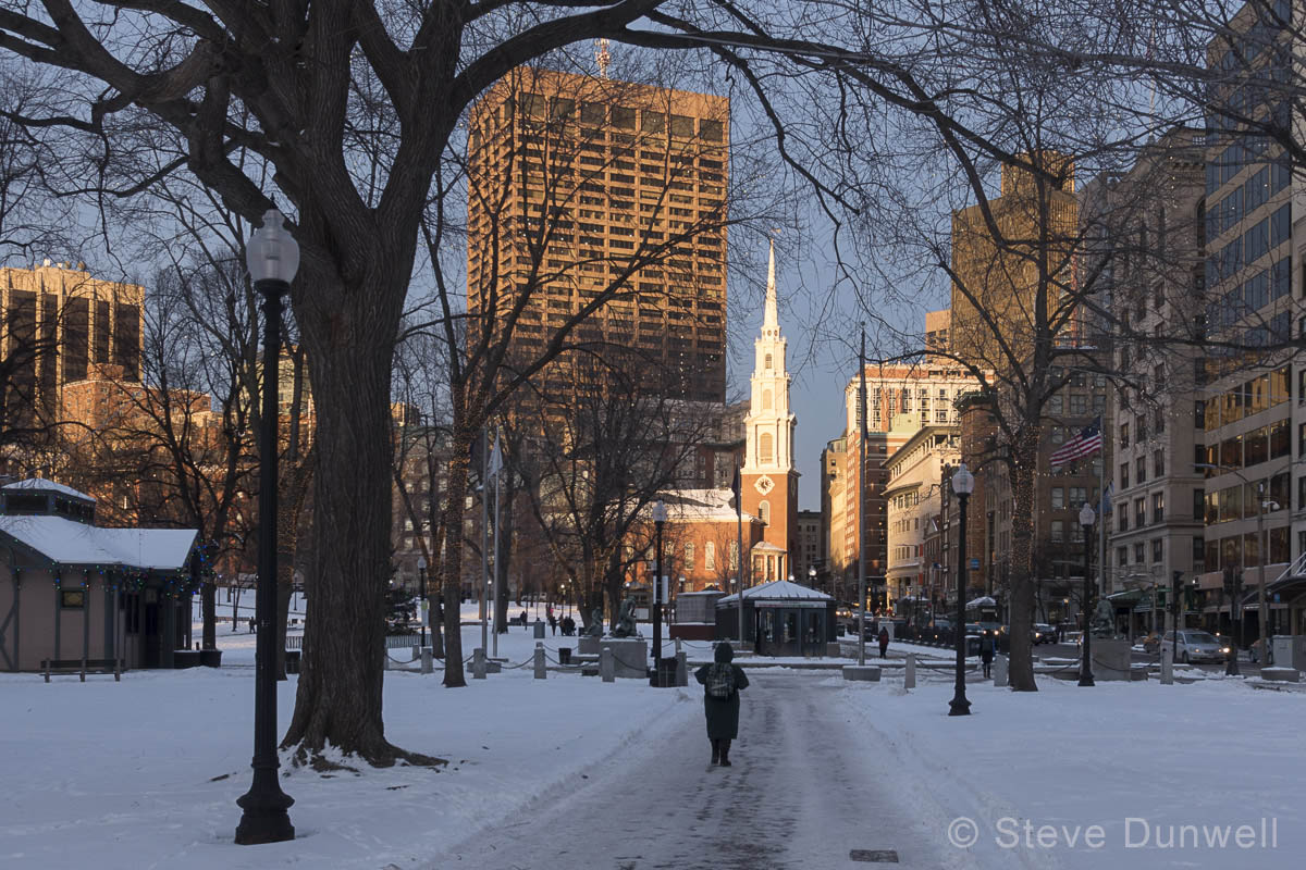 Park Street church, Boston, MA  winter snow, freeedom trail